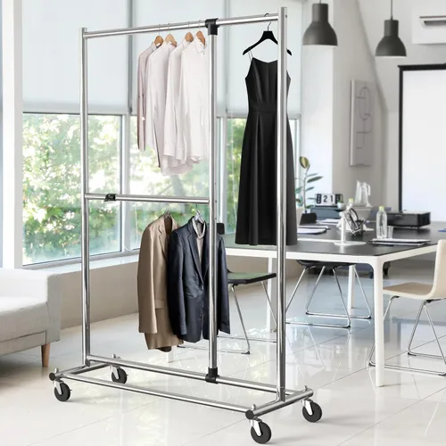 Miniatura 5 de Simple Houseware Perchero ajustable de doble barra para ropa, 72 pulgadas de altura, negro