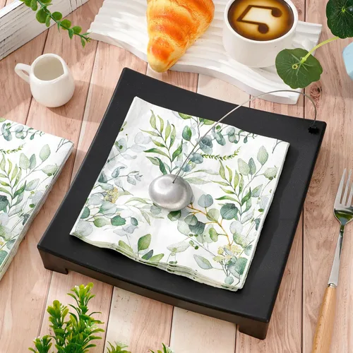 Miniatura 3 de AnyDesign 80 servilletas de papel de eucalipto vegetal, acuarela, hojas verdes de primavera, servilletas de almuerzo, servilletas decorativas