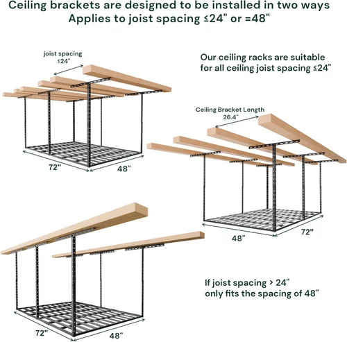 Miniatura 7 de SunsGrove 4x6 Garage Storage Overhead Rack Organization, Adjustable Ceiling Mounted Storage Racks, 800LBS Weight Capacity, 22"-40" Ceiling Dropdown