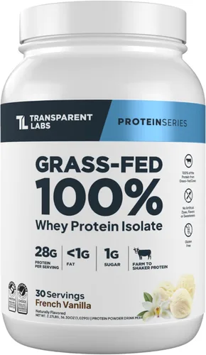 Miniatura 15 de Transparent Labs Aislado de proteína de suero de leche alimentado con pasto, sabor natural, sin gluten, proteína de suero en polvo con 0.99 oz