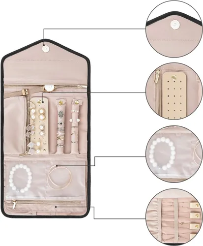Miniatura 8 de BAGSMART - Organizador de joyas plegable de viaje para anillos, collares, pulseras y aretes, color negro