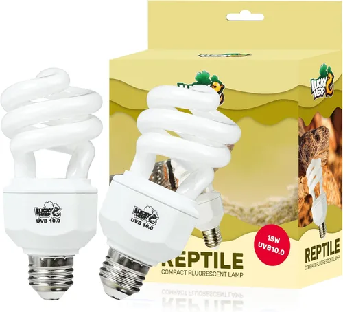 LUCKY HERP Paquete de 2 luces UVA UVB para reptiles, 15 W 10.0 UVB para reptiles del desierto, lámpara fluorescente compacta de terrario, bombilla