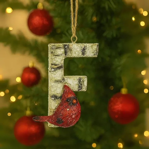 Miniatura 10 de Adorno de Navidad con letra inicial cardenal rústica, aspecto de madera de abedul, alfabeto colgante, decoración con monograma para árbol de Letra R