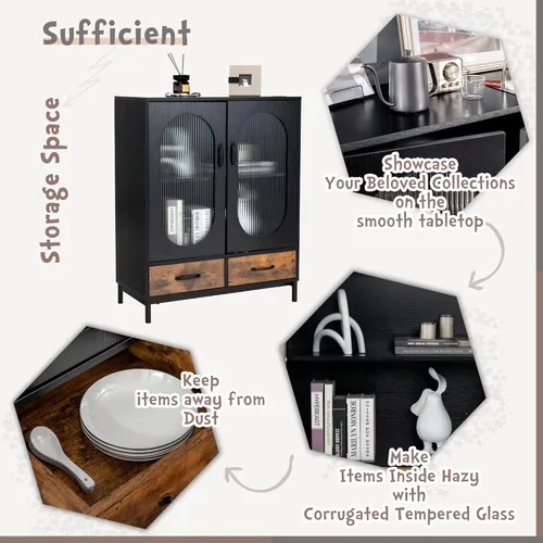 Miniatura 5 de LOKO Armario buffet con almacenamiento, armario de cocina con puertas y cajones de vidrio templado, armario de almacenamiento de credenza