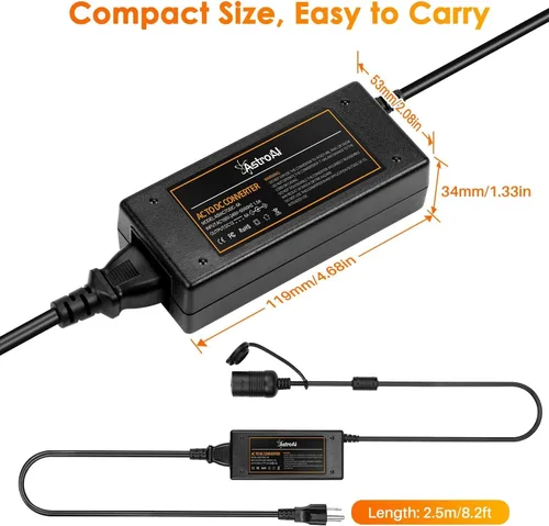 Miniatura 2 de AstroAI Convertidor de CA a CC 6A y cable de extensión para encendedor de cigarrillos