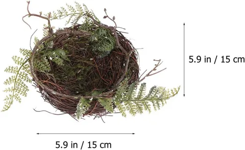 Miniatura 8 de Nido artificial para pájaros con huevos, pájaros, ramita de ratán natural, adorno para casa, accesorios para fotos para decoración