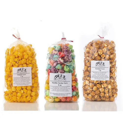 Miniatura 5 de Del's - Paquete variado de palomitas de maíz (paquete de tres) - Set de regalo de palomitas gourmet (queso/tetera/caramelo)