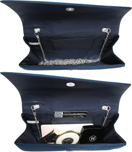 Miniatura 5 de Dasein Bolsos de noche de satén con diamantes de imitación para mujer, bolso de mano brillante con purpurina brillante para fiesta, boda, cóctel
