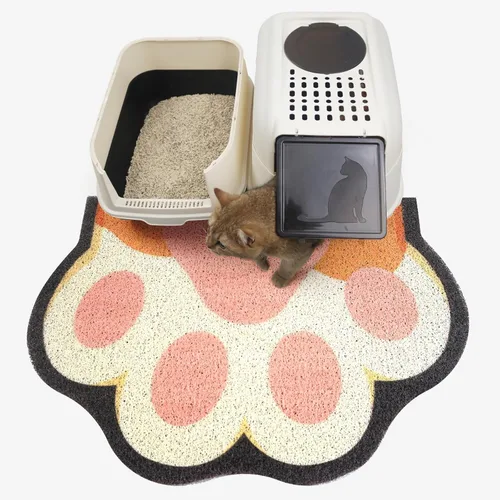 Miniatura 9 de Bonita alfombra de arena para gatos de 24 x 19 pulgadas, tapete para caja de arena, suave para patas de gatito, fácil de limpiar, antideslizante