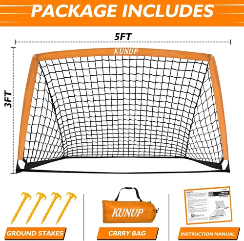 Miniatura 7 de Portería de fútbol portátil de 5 x 3, 6 x 4, 9 x 5 pies, para patio trasero, red de práctica de fútbol plegable con bolsa de transporte para niños