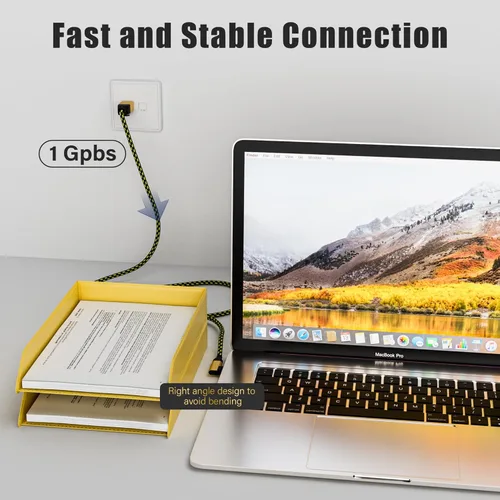 Miniatura 2 de Cable USB C a Ethernet de 1 pie, cable tipo C a RJ45 de 90 grados, cable de Internet de 1 Gbps, cable trenzado de nailon delgado, conectado