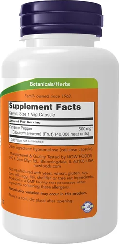 Miniatura 2 de NOW Foods Suplementos, Cayenne (Capsicum annuum) 500 mg, Apoyo a base de hierbas, 100 cápsulas vegetales
