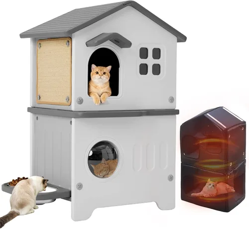 Miniatura 10 de Rockever Casa para gatos al aire libre con forro aislante, casas para gatos 100% aisladas para invierno al aire libre, casa de gato impermeable de 2