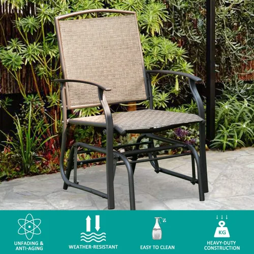 Miniatura 4 de Giantex Silla mecedora para exteriores con marco de metal resistente y tela de malla transpirable, mecedora de porche para césped, jardín, porche