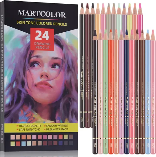 MARTCOLOR Lápices de colores de tono de piel de 24 colores para retratos y artistas de tonos de piel, lápices de colores al óleo para dibujar, hacer