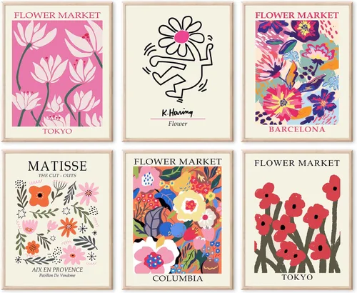 RETRART Flower Market - Arte de pared, pósteres de Matisse e imágenes de flores, juego de impresión abstracta para dormitorio y sala de estar, 8 x
