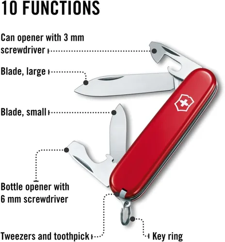 Miniatura 4 de Victorinox Recruit - Cuchillo suizo del ejército, 10 funciones, navaja de bolsillo de fabricación suiza con abrelatas, destornillador y hoja
