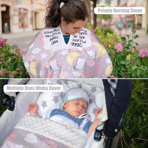 Miniatura 4 de Metplus Funda para asiento de coche 2 en 1 estilo escritura, toldo para asiento de bebé, funda multiuso para lactancia para mamá, fundas para good