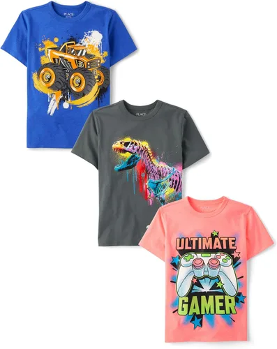 Miniatura 50 de The Children's Place Paquete de 3 camisetas gráficas de manga corta para niños