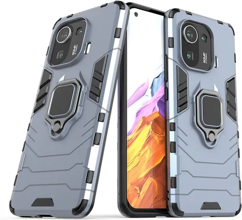 Compatible con funda Xiaomi Mi 11 Pro, soporte de anillo de metal a prueba de golpes (funciona con soporte magnético para automóvil), cubierta Azul