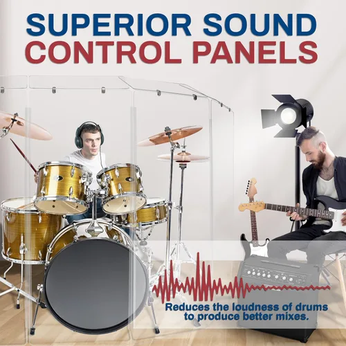 Miniatura 5 de PENNZONI Drum Shield de 4 pies con deflectores y bisagras de plástico, viene con 6 paneles de tambor, bisagras de plástico y conectores