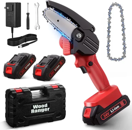 Wood Ranger - Mini motosierra eléctrica de 4 pulgadas, motosierra eléctrica portátil inalámbrica para patio, hogar y jardín, corte de madera, poda