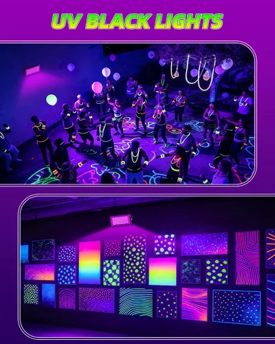 Miniatura 7 de Luces negras de 50 W, IP66, impermeables, para exteriores, reflectores de luz negra con interruptor, enchufe, cable de 6 pies para fiesta brillante