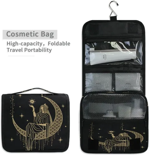 Miniatura 4 de Neceser colgante portátil cosmético maquillaje sacro noche niña en luna organizador de viaje para hombres y mujeres con gancho resistente, Patrón 1