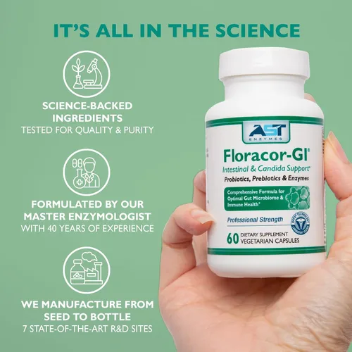 Miniatura 6 de Floracor - Probióticos y enzimas para apoyar la salud intestinal y intestinal - 180 cápsulas vegetarianas