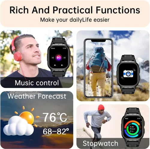Miniatura 6 de Reloj inteligente para hombre, rastreador de actividad física: militar resistente al agua, responder llamada, relojes digitales para hombre, correr