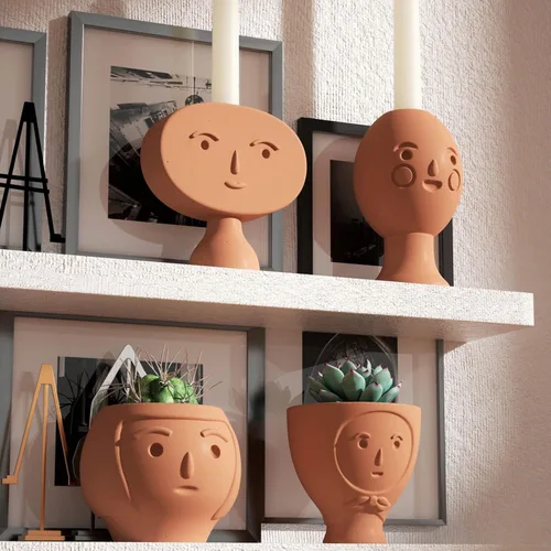 Miniatura 6 de BOOWAN NICOLE Molde de maceta de cara de hormigón, lindo cabezal suculento plantador que hace herramientas