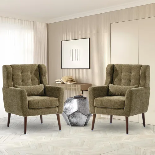 Miniatura 25 de cinkehome Sillas decorativas con brazos para sala de estar, sillón moderno tapizado en chenilla, cómoda silla de salón acolchada y suave