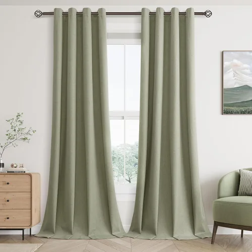 Miniatura 46 de Cream Linen Blackout Curtains 90 Length 2 Panels Set for Living Room Bedroom, 100% Black Out Thermal Insulated Linen Drapes, Room Darkening Grommet