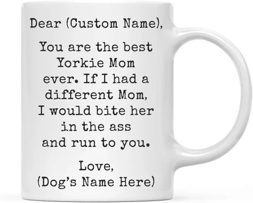 Miniatura 70 de Andaz Press Taza de café personalizada divertida con texto en inglés "Dog Mom", regalo de broma para la mejor mamá de perro cocker spaniel, muerde