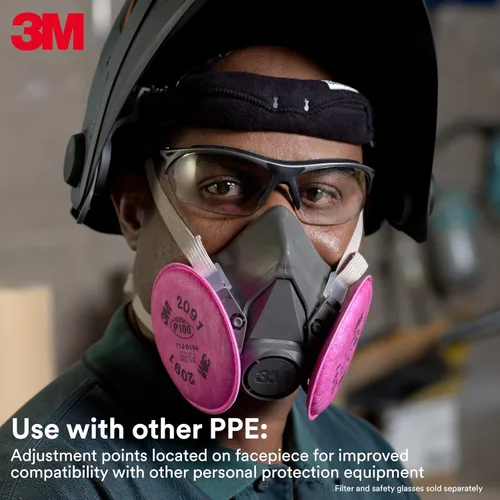 Miniatura 4 de 3M Respirador reutilizable de media cara 6300, NIOSH, arnés de cuatro puntos, ajuste cómodo, compatible con aire suministrado de doble línea