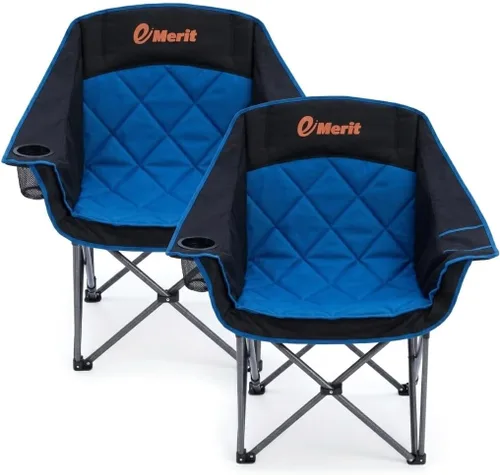 Miniatura 10 de EMERIT Silla de Camping Doble Extra Grande Acolchada para Adultos, Sillón Plegable Resistente para Exterior, Camping, Playa, Césped, Concierto 650LB