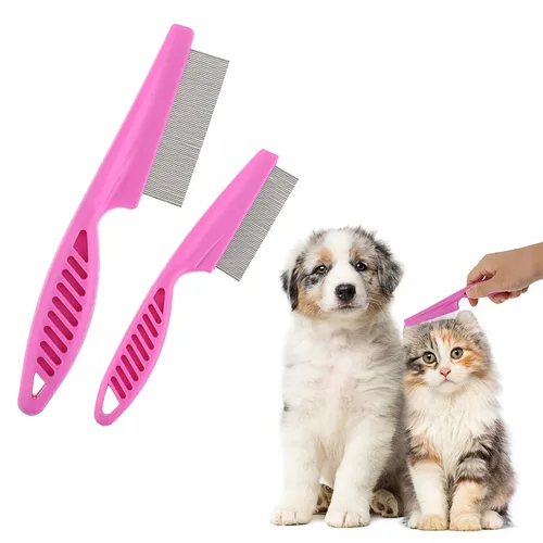 TIESOME Peine para el pelo de mascotas, eliminación de manchas de desgarro, paquete de 2 peines multifuncionales para mascotas 2 en 1, peine de aseo