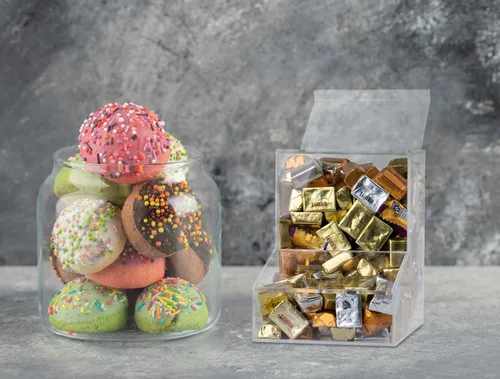 Miniatura 3 de Dispensador de dulces Inevibe - Soporte de almacenamiento acrílico a granel con dos tapas para montaje en superficie o en pared - Almacena