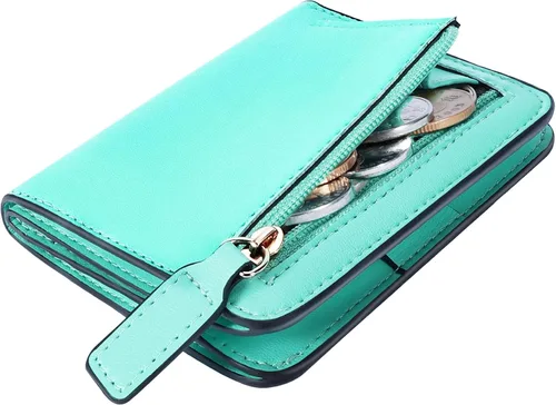 Miniatura 34 de Toughergun Cartera pequeña de cuero delgada para mujer con protección RFID, mini monedero bifold compacto con ventana de identificación transparente