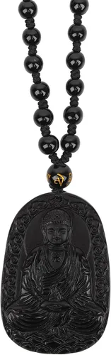 Miniatura 10 de Obsidian Guardian Buddha Amulet - Zodiac Feng Shui Necklace, symbolizing wisdom and wealth