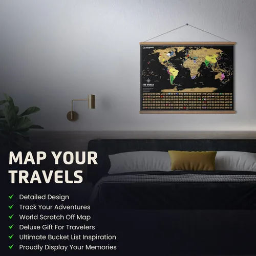 Miniatura 8 de Landmass Mapa del mundo para rascar, rastreador de viaje de lujo con banderas, cartografía detallada, idea de regalo para viajeros, arte de pared