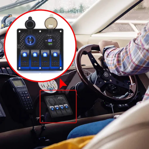 Miniatura 8 de FXC Panel de interruptor basculante de barco marino impermeable de 4 bandas con doble ranura USB + enchufe para encendedor de cigarrillos