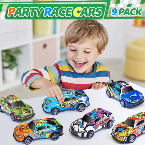 Miniatura 5 de Coches de carreras de metal de 4.2 pulgadas, paquete de 9 unidades, juguetes de auto para niños, niñas, niños de 2, 3, 4, 5, 6, 7 años, recuerdos