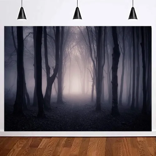 Miniatura 2 de Telón de fondo de bosque oscuro brumoso de 7 x 5 pies para decoración de fiesta de Halloween, noche de Halloween, fondo de fotografía de bruja