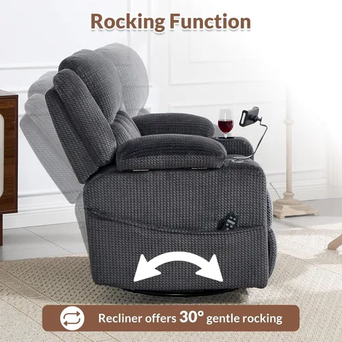 Miniatura 5 de Dual Motor Large Power Recliner Chair with Massage and Heat 270 Swivel Rocker Recliners with Adjustable Headrest Phone Holder for Living Room