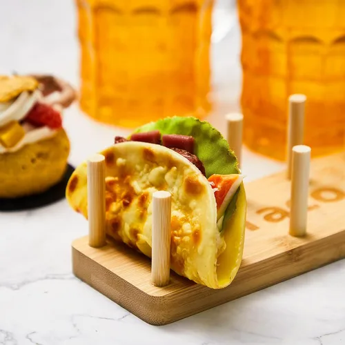 Miniatura 4 de Pinkunn 4 bandejas de bambú para tacos, 8 bandejas de tacos suaves o rígidos, soporte de madera para servir alimentos para tortillas, burritos
