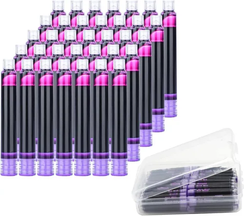 35 cartuchos de tinta para pluma estilográfica con caja de almacenamiento, diámetro de diámetro de 0.134 in, color morado Púrpura