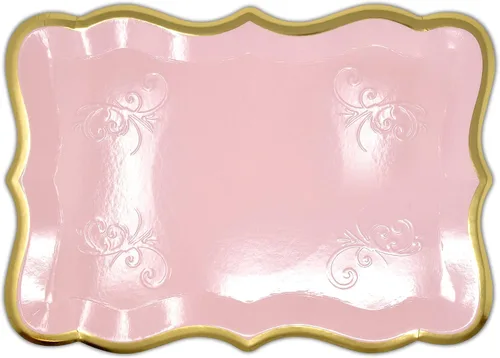 Miniatura 2 de 10 bandejas rosadas con borde de lámina dorada, tableros de exhibición de postres de cartón de 9 x 13 pulgadas para baby shower, fiestas, mesas