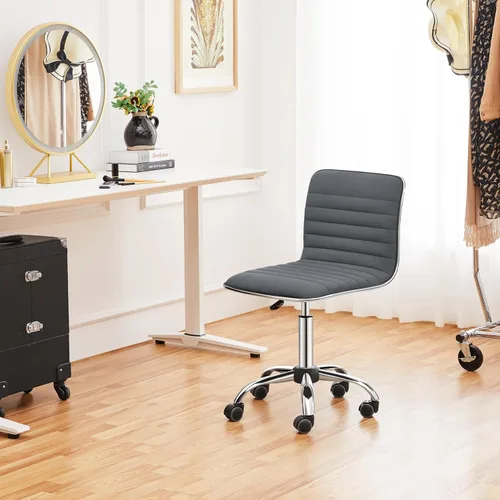 Miniatura 2 de Yaheetech Silla de oficina de terciopelo con respaldo bajo acanalada sin brazos y altura ajustable, giratoria para tareas, gris oscuro