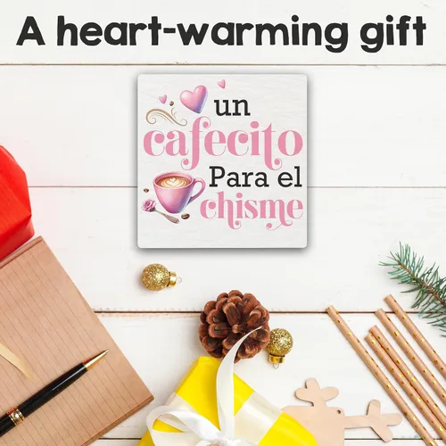 Miniatura 5 de Un Cafecito Para el Chisme – Cartel de madera de barra de café de 5 pulgadas – Cartel de madera rústica rosa – Decoración de mesa de granja